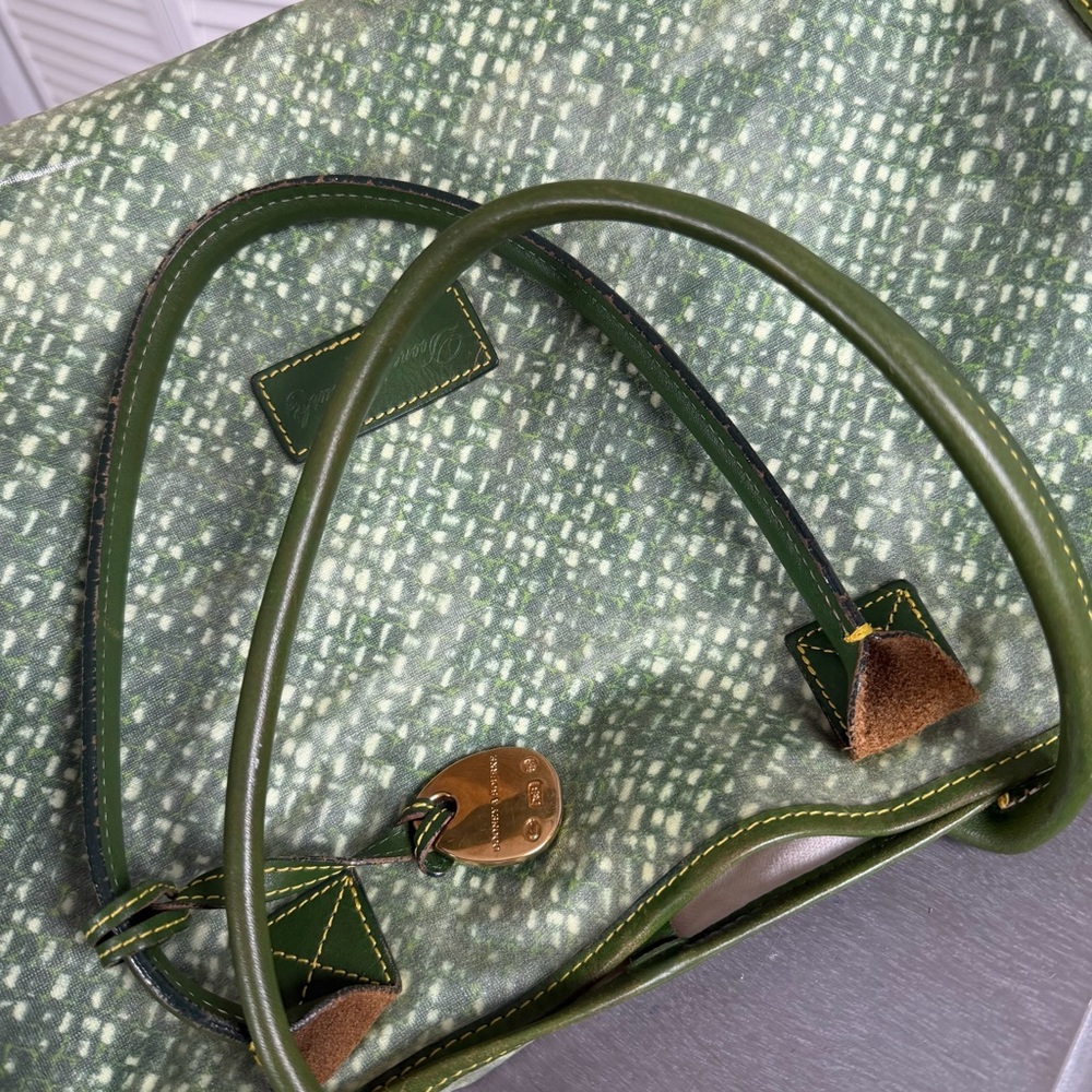 Vintage Dooney & Bourke XL Tote Bag Green Leather Canvas Large Shopper - Picture 11 of 16